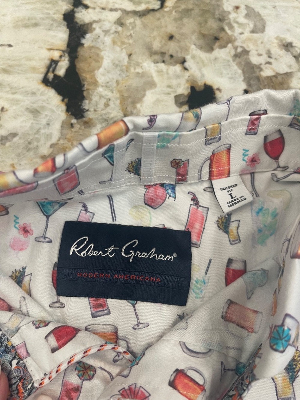 Robert Graham Men's Cotton Cocktail Graphic Print Shirt L Tailored Fit Cuff - Picture 4 of 9